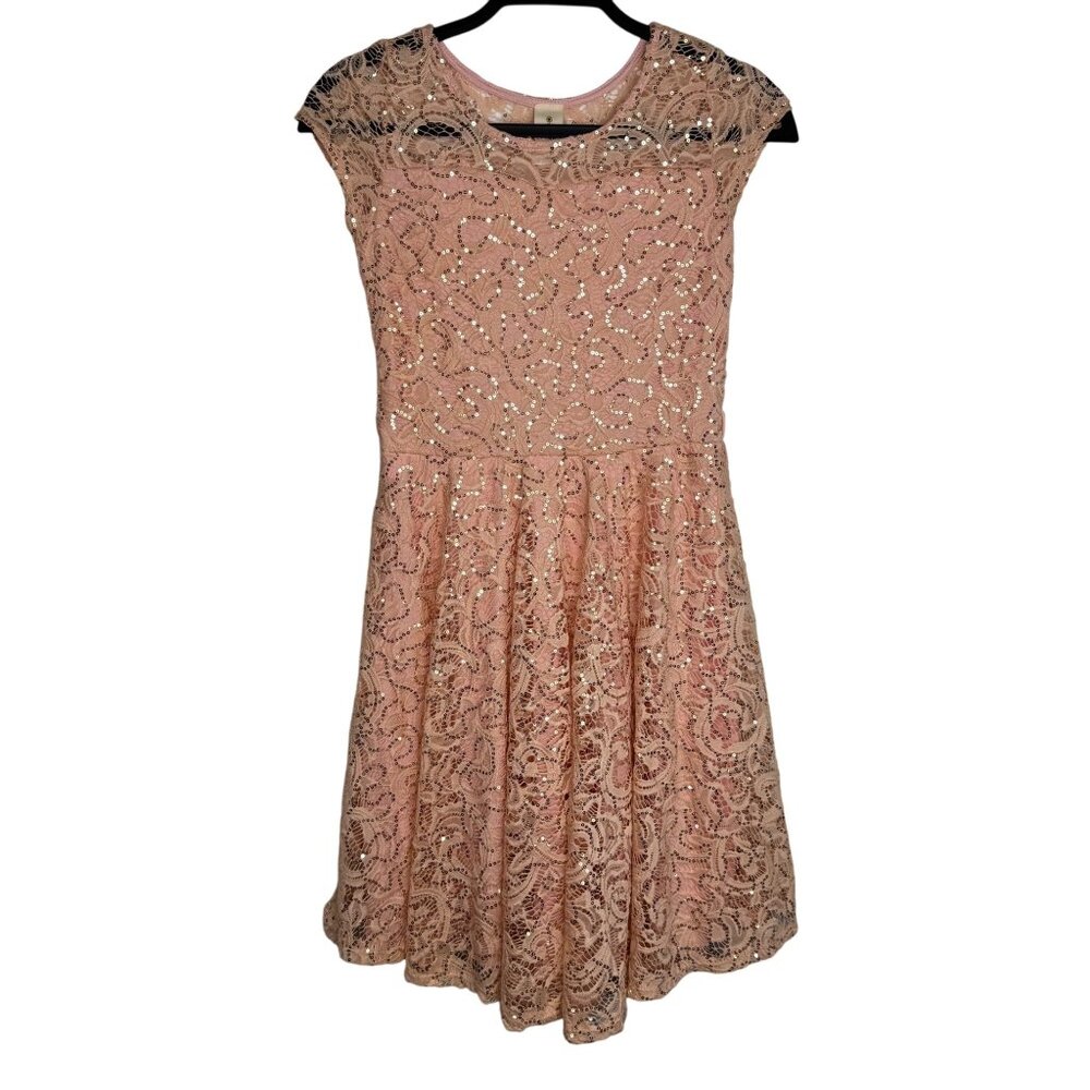 Just Kids Girls Salmon Pink Lace Sequin Sleeveless Party Dress Size 14‎ USA Made